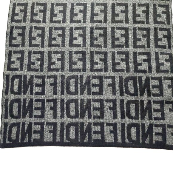 Vintage FENDI Dual Monogram Inverted Logo Black & Gray Reversible Scarf - Picture 6 of 9
